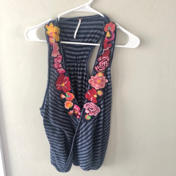 NEW Free People Floral Embroidered Racer Back Tank - Picture 1 of 7